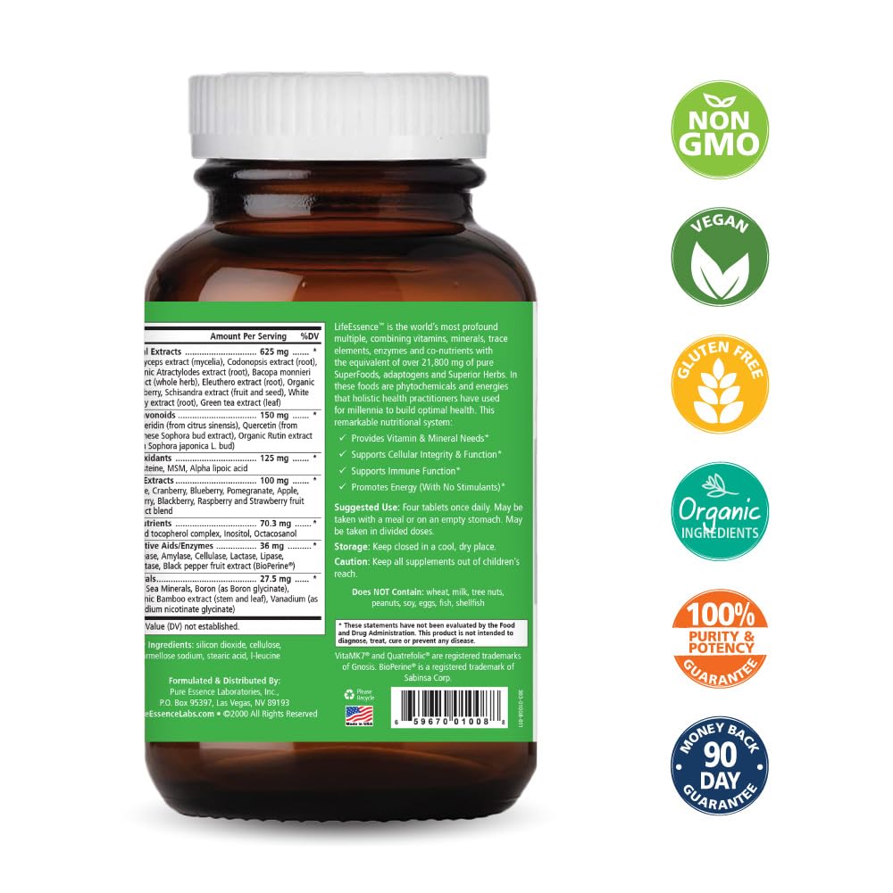 LifeEssence Multivitamin by Pure Essence Labs – 240 Tablets (Women & Men)