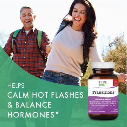 Pure Essence Labs Transitions: Natural Menopause Relief for Hormone Balance | 120 Capsules
