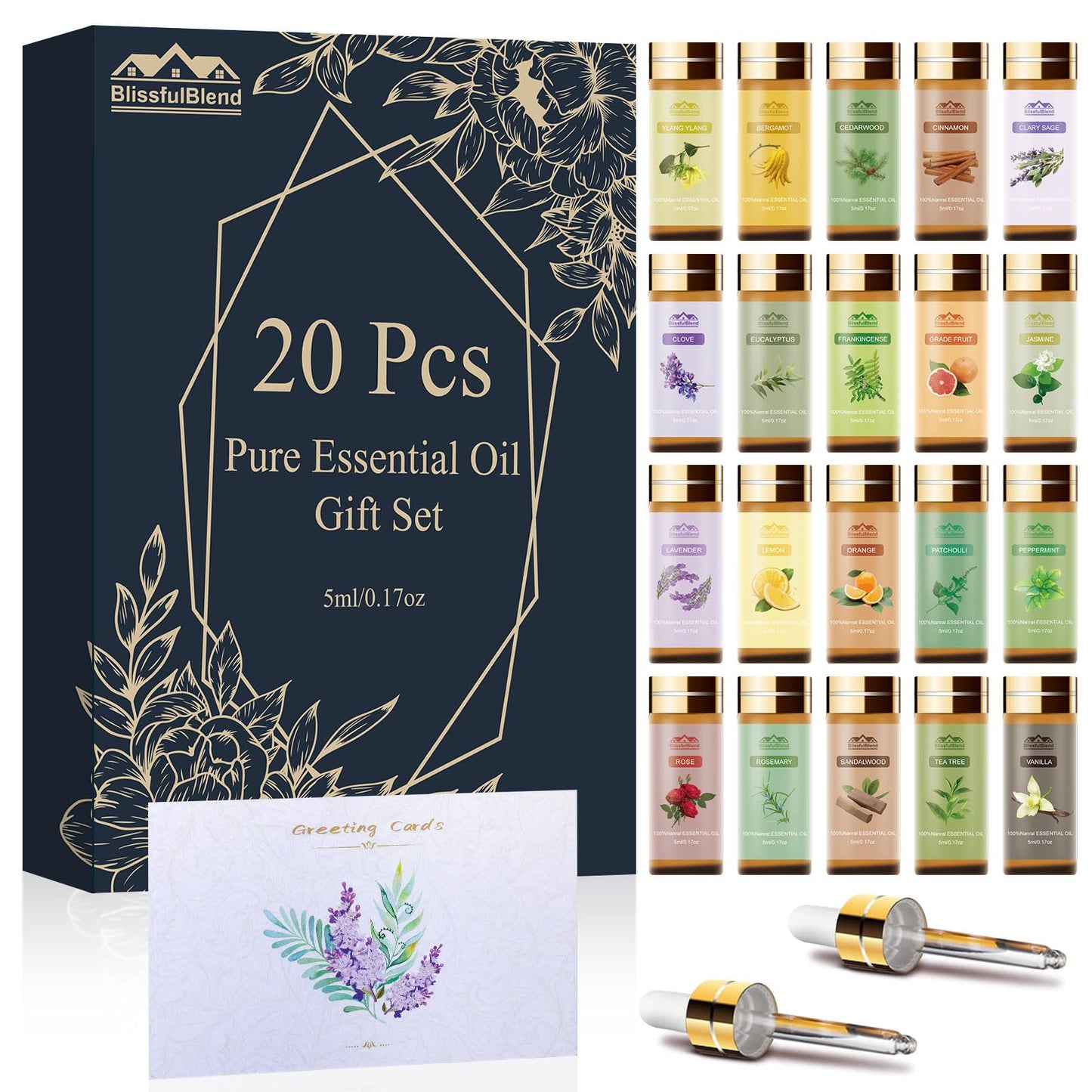 Pure Essential Oils for Diffusers – 20 Scents, 5 mL Bottles (Tea Tree, Lavender, Lemon, Peppermint, Eucalyptus, Cinnamon, Rose) for Home, Skin, Candle and Soap Making