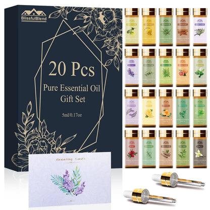 Pure Essential Oils for Diffusers – 20 Scents, 5 mL Bottles (Tea Tree, Lavender, Lemon, Peppermint, Eucalyptus, Cinnamon, Rose) for Home, Skin, Candle and Soap Making