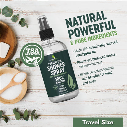 Pure Eucalyptus Shower Spray Travel Size (3.4oz) – 100% Organic Eucalyptus Oil – TSA Approved – Made in USA