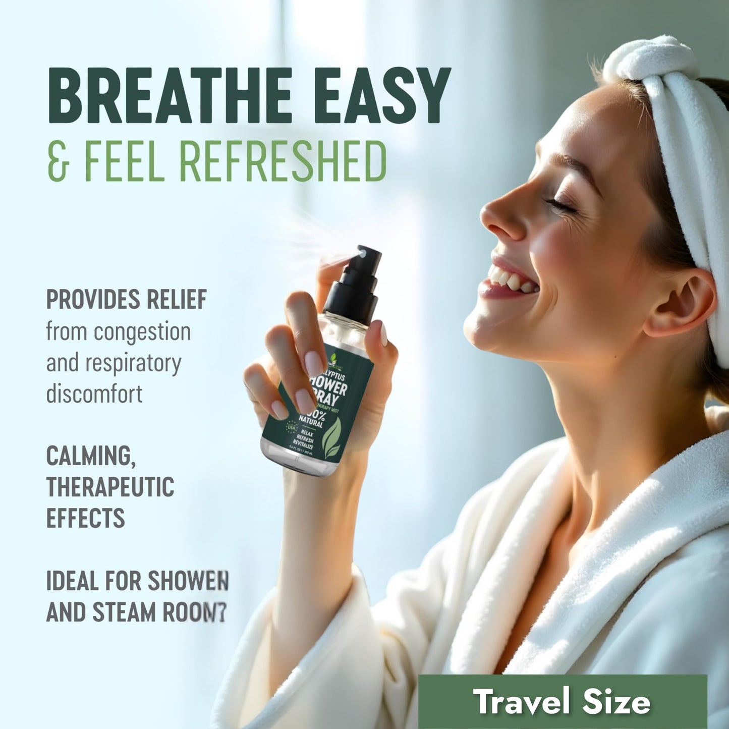 Pure Eucalyptus Shower Spray Travel Size (3.4oz) – 100% Organic Eucalyptus Oil – TSA Approved – Made in USA