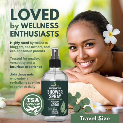 Pure Eucalyptus Shower Spray Travel Size (3.4oz) – 100% Organic Eucalyptus Oil – TSA Approved – Made in USA