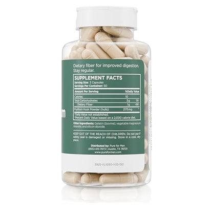 Psyllium Husk Fiber Supplement – Daily Digestive Health & Regularity, 2,175mg per Serving, 150 Capsules | Pure for Men & Pure for Her
