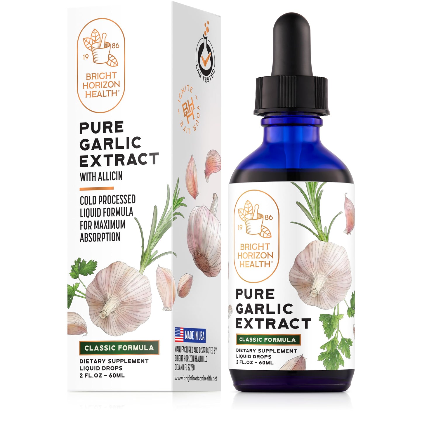 Pure Garlic Extract with Allicin Classic Formula – Immune Support, 2 oz | Vegan Friendly