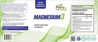 Pure & Healthy Magnesium3 – 300mg Magnesium Glycinate, Malate & Citrate for Muscles, Nerves, Stress & Energy