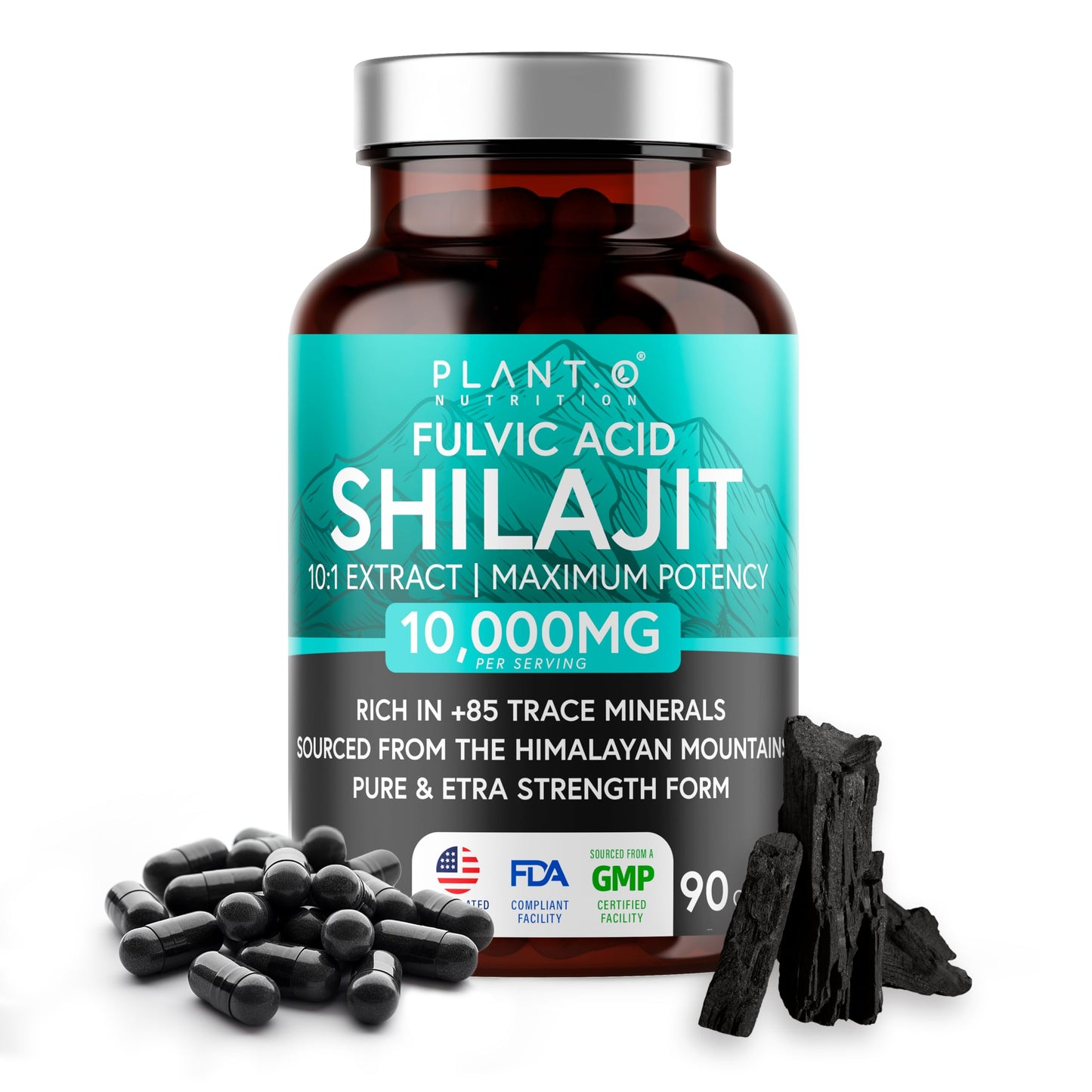 Pure Himalayan Shilajit – 10,000 mg Potency, Fulvic Acid & 85+ Minerals | 90 Veggie Pills