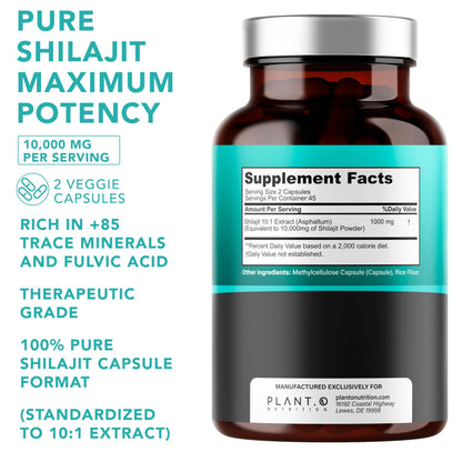 Pure Himalayan Shilajit – 10,000 mg Potency, Fulvic Acid & 85+ Minerals | 90 Veggie Pills
