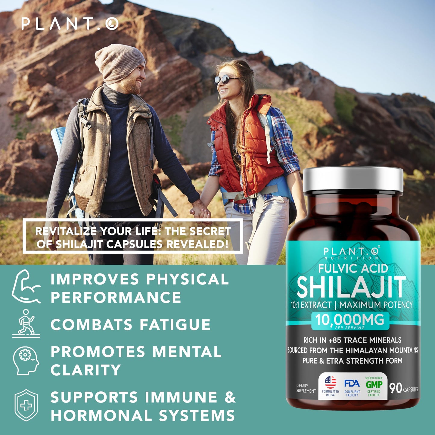 Pure Himalayan Shilajit – 10,000 mg Potency, Fulvic Acid & 85+ Minerals | 90 Veggie Pills