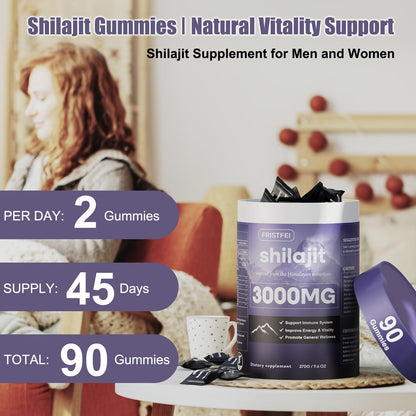 Pure Himalayan Shilajit Gummies for Men & Women - 100% Natural & Organic | 85+ Trace Minerals & Fulvic Acid | 90 Count | Individually Packaged