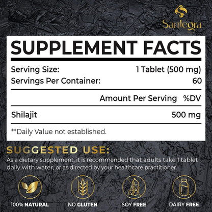 30,000 MG Shilajit Tablets — 100% Pure Himalayan Shilajit, 120 Count