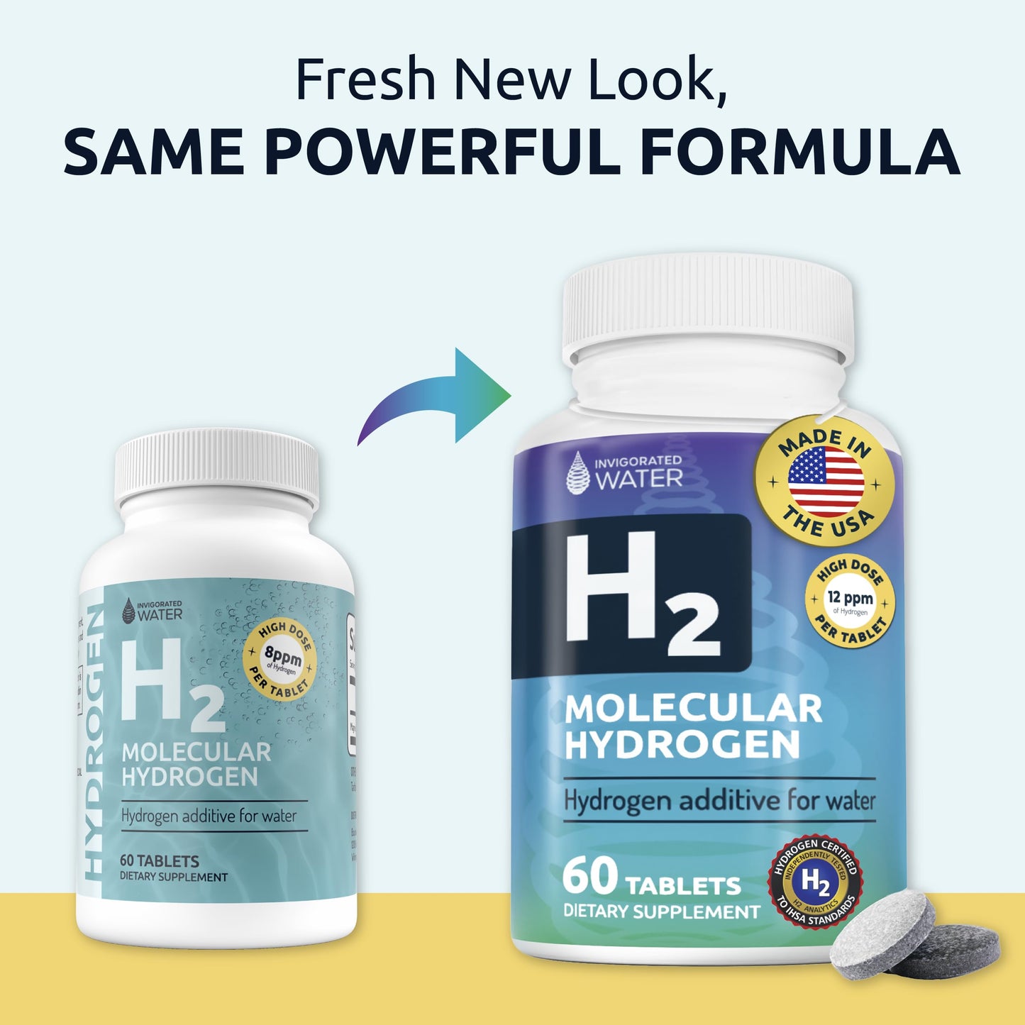 Invigorated Water Hydrogen Tablets – 12 PPM H2, 60 Servings, Non-GMO