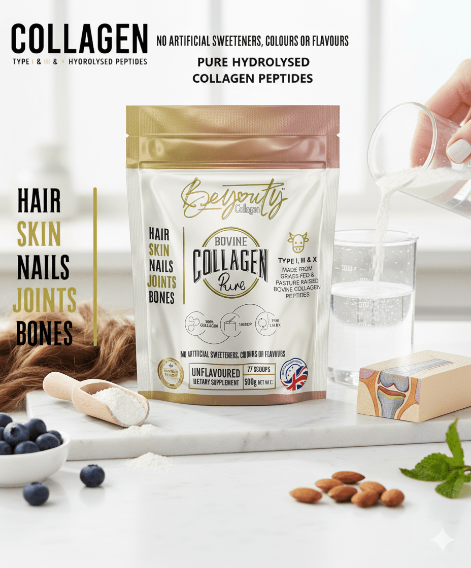 Pure Hydrolysed Bovine Collagen Peptides TYPE I, III & X - 500g BeYouty Collagen™