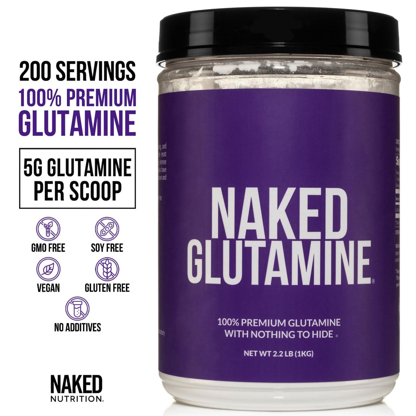 Pure L-Glutamine – Made in the USA, 1000g (200 Servings) – Vegan, Non-GMO, Gluten & Soy Free