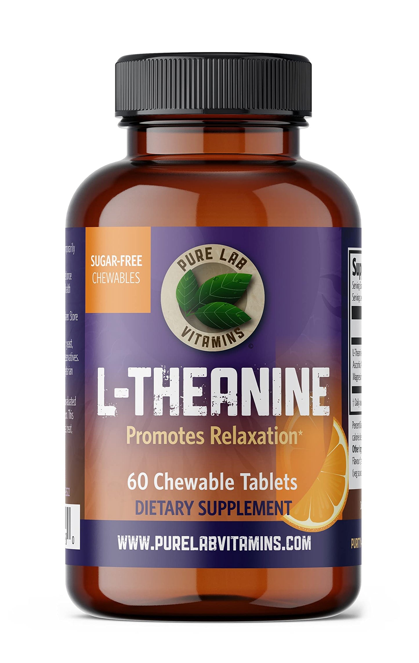 Pure Lab Vitamins L-Theanine 125 mg Chewable Tablets – 60 Sugar-Free, 30-Day Supply | Relaxation & Focus | Made in Canada