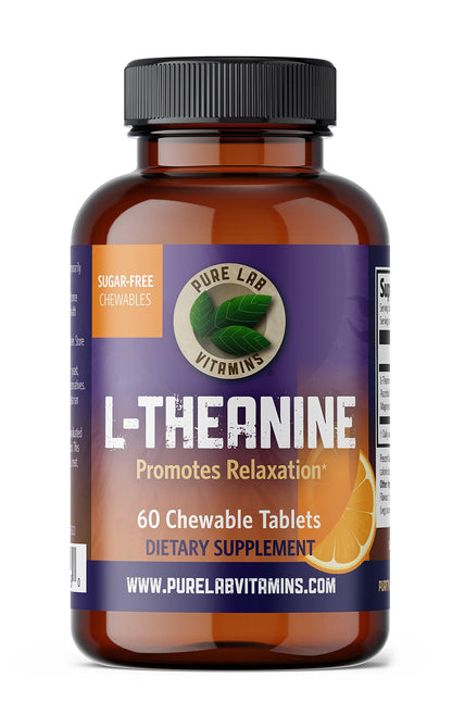 Pure Lab Vitamins L-Theanine 125 mg Chewable Tablets – 60 Sugar-Free, 30-Day Supply | Relaxation & Focus | Made in Canada