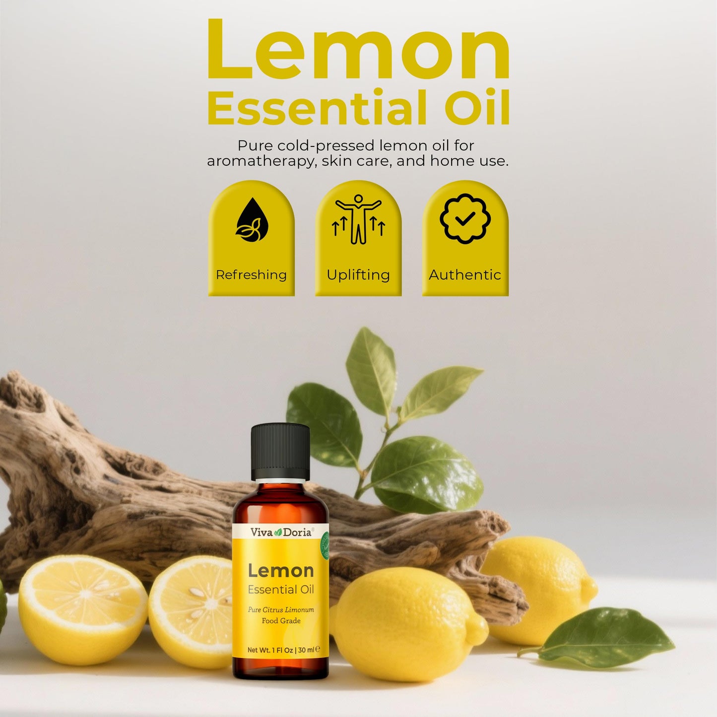Viva Doria Lemon Essential Oil – 100% Pure, Undiluted, USA 30 mL