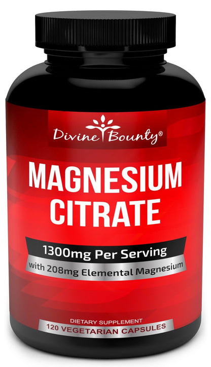 Pure Magnesium Citrate Capsules 1300mg - 120 Vegetarian Capsules