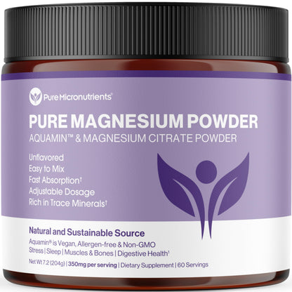 Pure Magnesium Citrate Powder to Support Sleep, Muscle & Bone Health, Energy, Heart & Digestion. Unflavored Magnesium Powder Drink Mix, Vegan, 60 Servings
