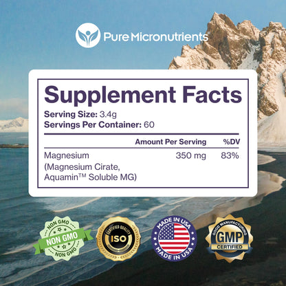 Pure Magnesium Citrate Powder to Support Sleep, Muscle & Bone Health, Energy, Heart & Digestion. Unflavored Magnesium Powder Drink Mix, Vegan, 60 Servings