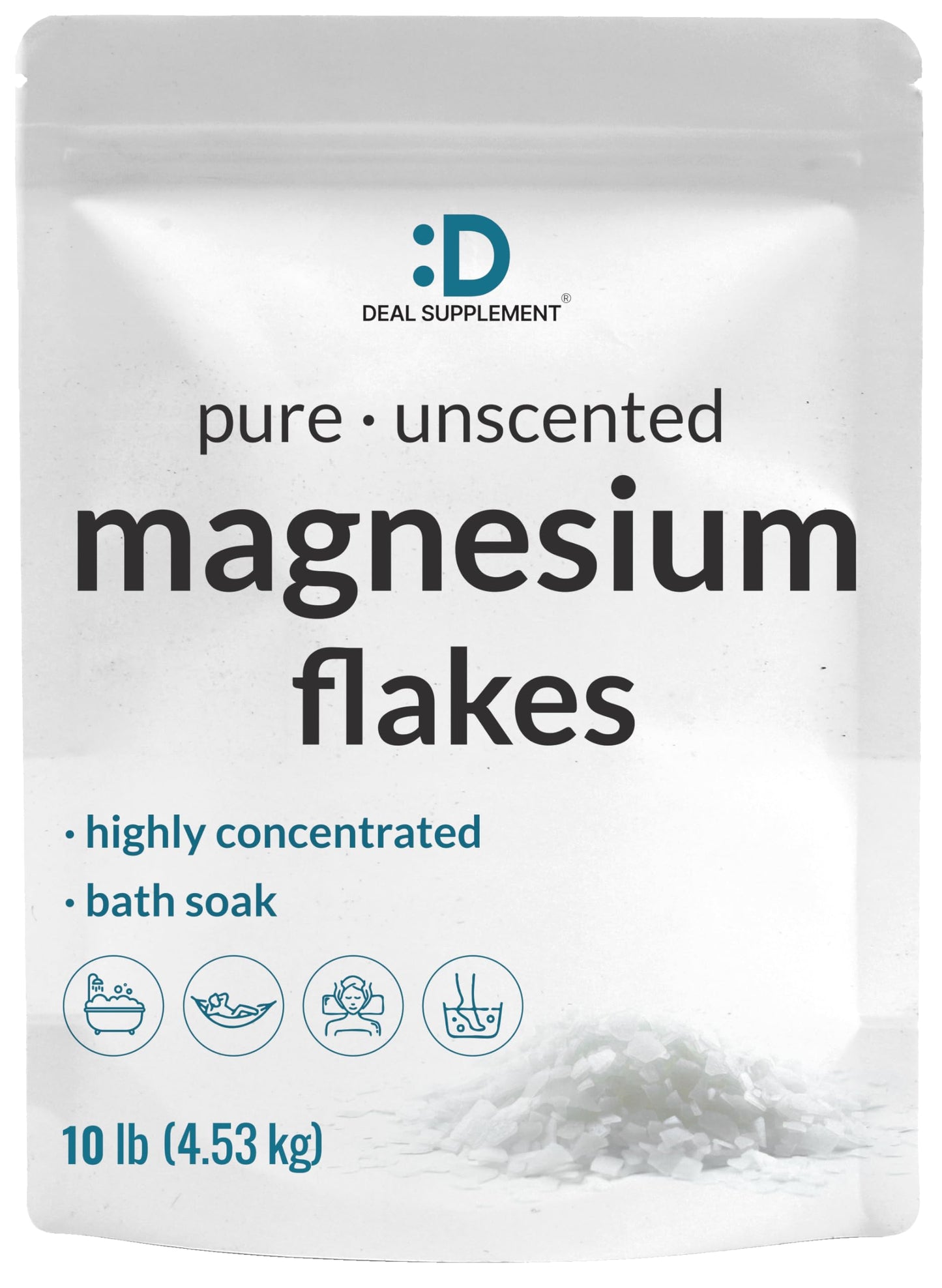 Pure Magnesium Flakes Bath Soaks 10 lbs — High-Absorption Magnesium Chloride