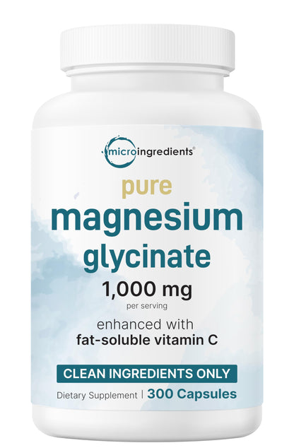 Pure Magnesium Glycinate 1,000mg | 300 Capsules | Chelated for Maximum Absorption + Vitamin C