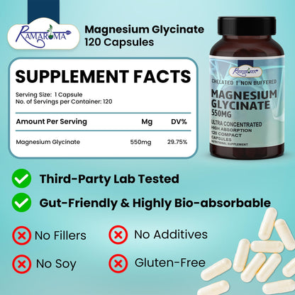 Pure Magnesium Glycinate Capsules – 120 Count | Ramaroma