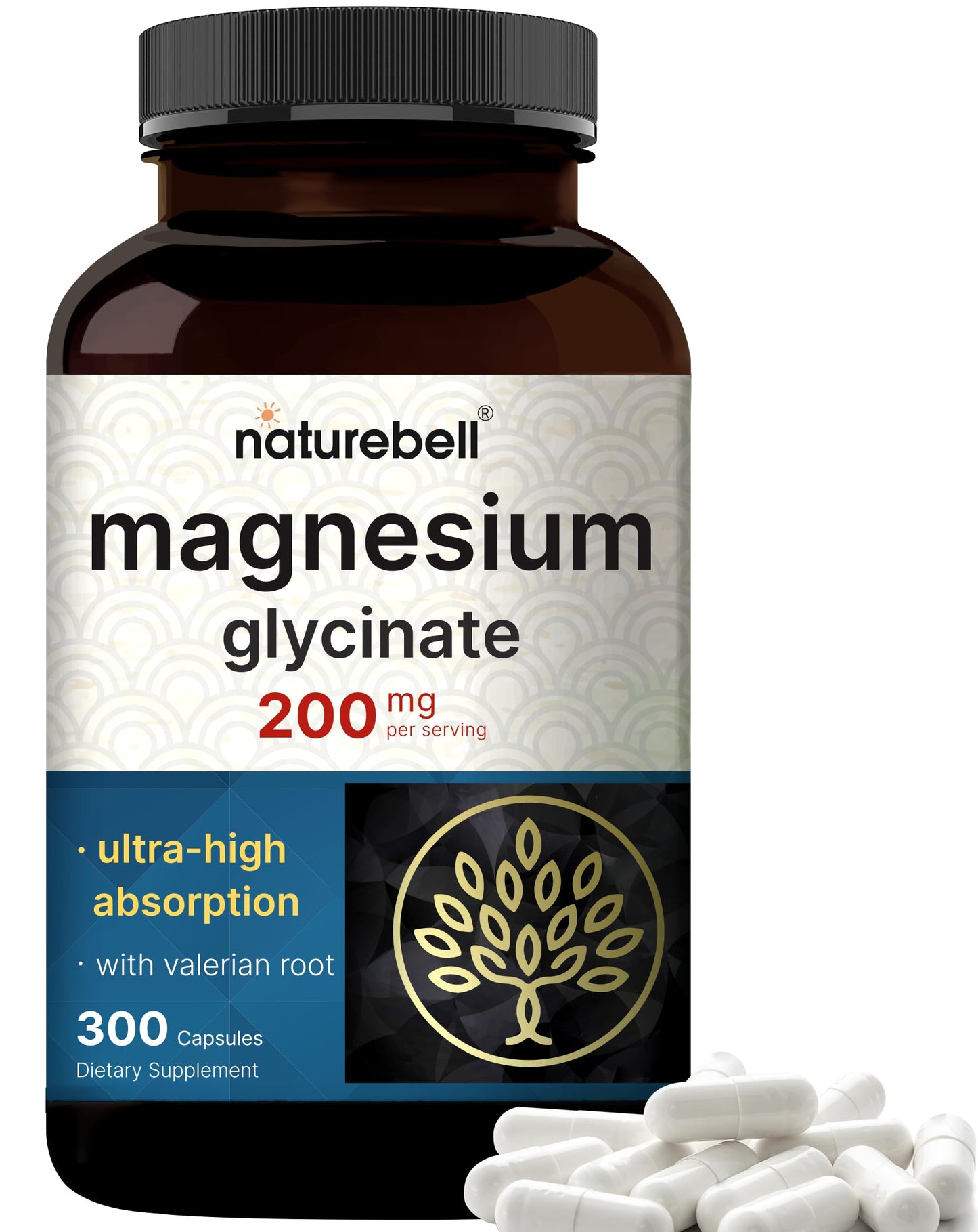 Magnesium Glycinate 200mg with Valerian – 300 Capsules | Chelated, High Absorption, Non-GMO, Gluten Free