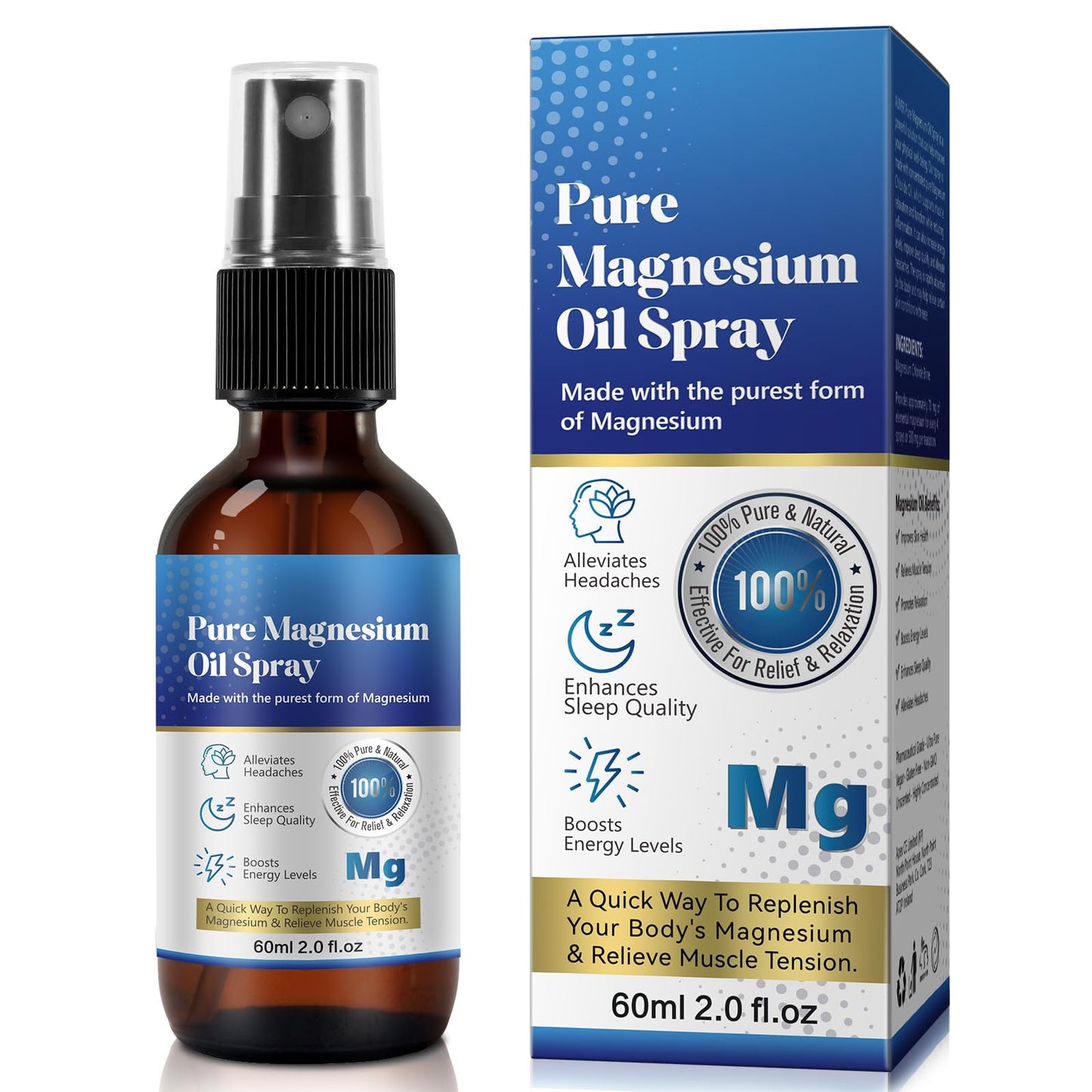 Pure Topical Magnesium Oil Spray – 60 ml | Fast Absorption, Energy & Muscle Support