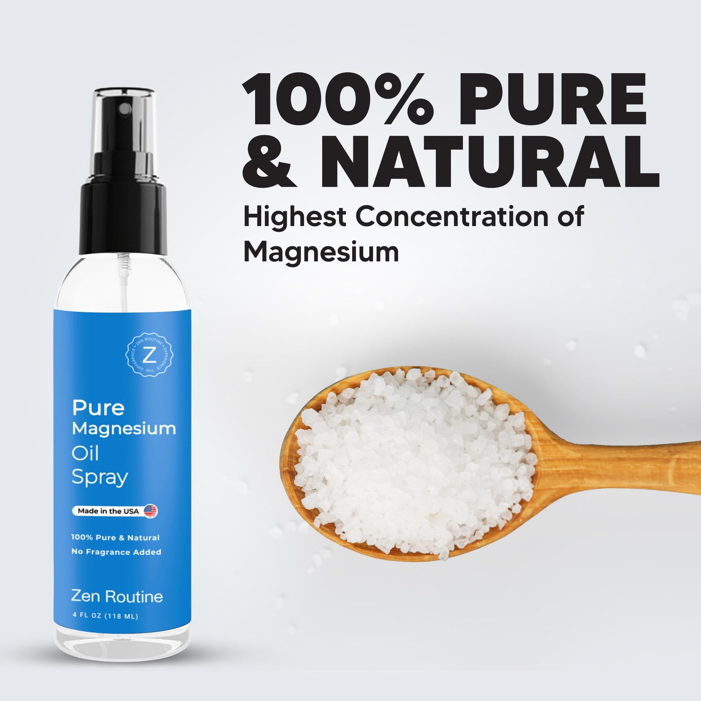 Pure Magnesium Oil Spray – 4oz (Single) Organic USP Grade, Topical Magnesium Spray for Feet, Leg Cramps, Weight Management, Aceite de Magnesio, Natural Salt & Ancient Minerals – Made in The USA
