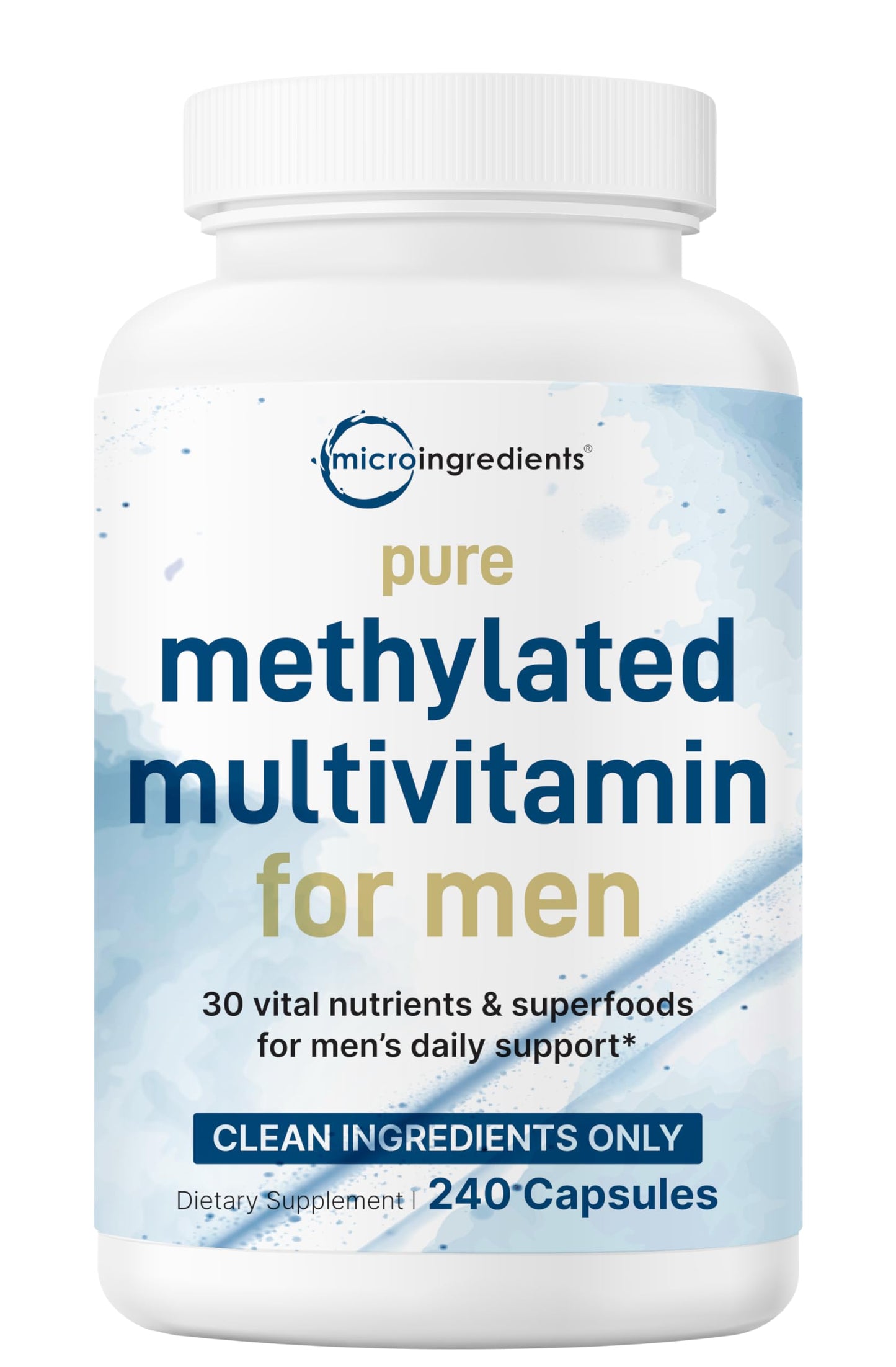Pure Methylated Multivitamin for Men, 240 Capsules | 30 Key Nutrients with Vitamin C, D, E, B Complex + Methylfolate, lycopene, Saw Palmetto, Ginseng, & Maca | Men’s Daily Support | Filler Free
