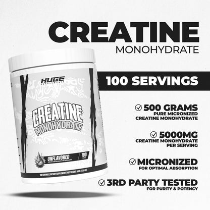 Pure Micronized Creatine Monohydrate Powder – 500g, Unflavored, 100 Servings, Third-Party Tested
