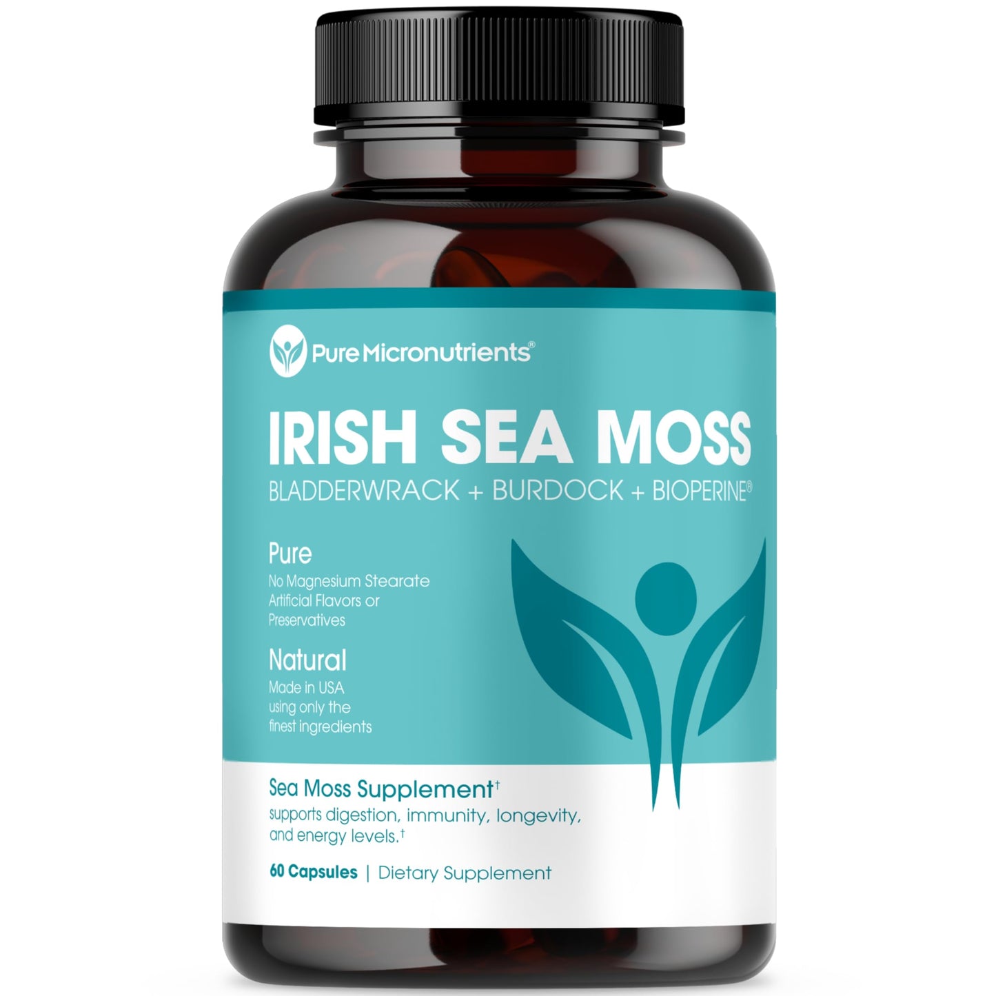 Pure Micronutrients Irish Sea Moss Capsules – Organic Seamoss Pills with Bladderwrack, Burdock & Black Pepper