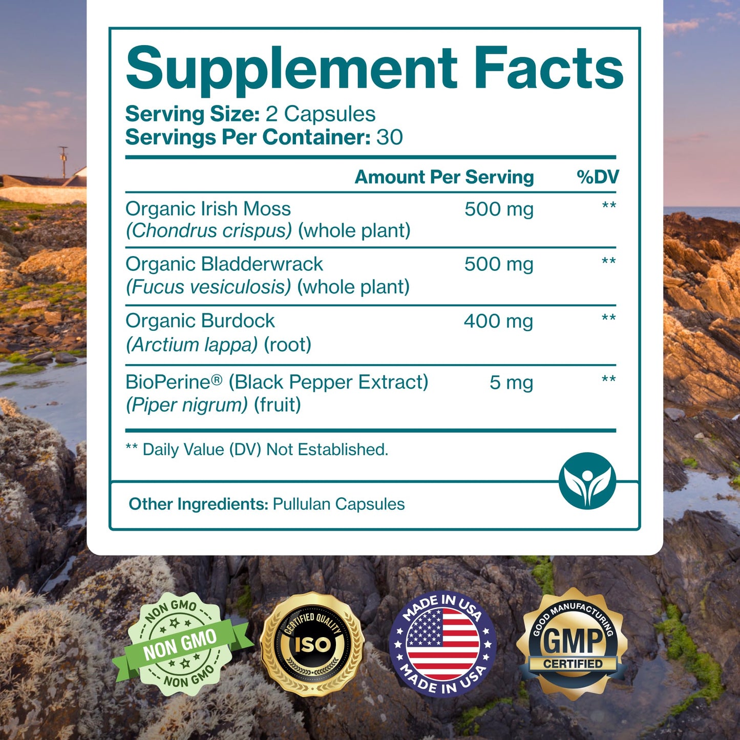 Pure Micronutrients Irish Sea Moss Capsules – Organic Seamoss Pills with Bladderwrack, Burdock & Black Pepper