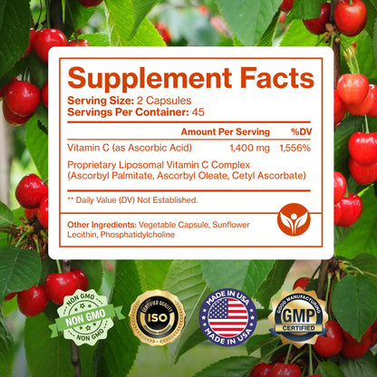 Pure Micronutrients Liposomal Vitamin C 1400mg per Serve – 90 Capsules | High Absorption