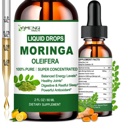 Pure Moringa Oleifera Liquid Drops with Turmeric & Black Pepper – Organic Moringa Supplement for Energy, Immunity, Skin, Joints & Gut