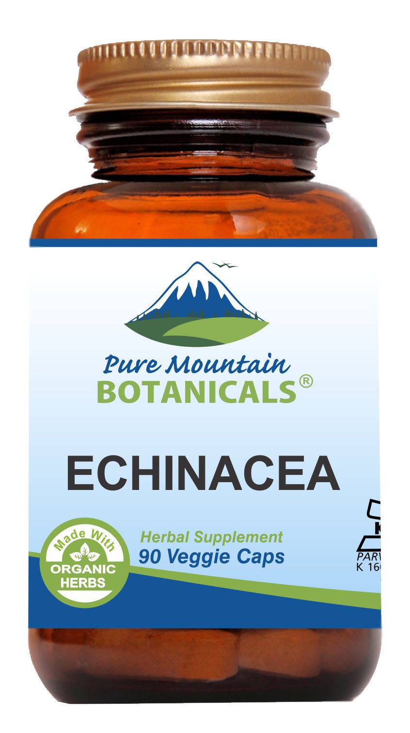 Pure Mountain Botanicals Echinacea Capsules – 420mg Organic Echinacea Root, Kosher & Vegan