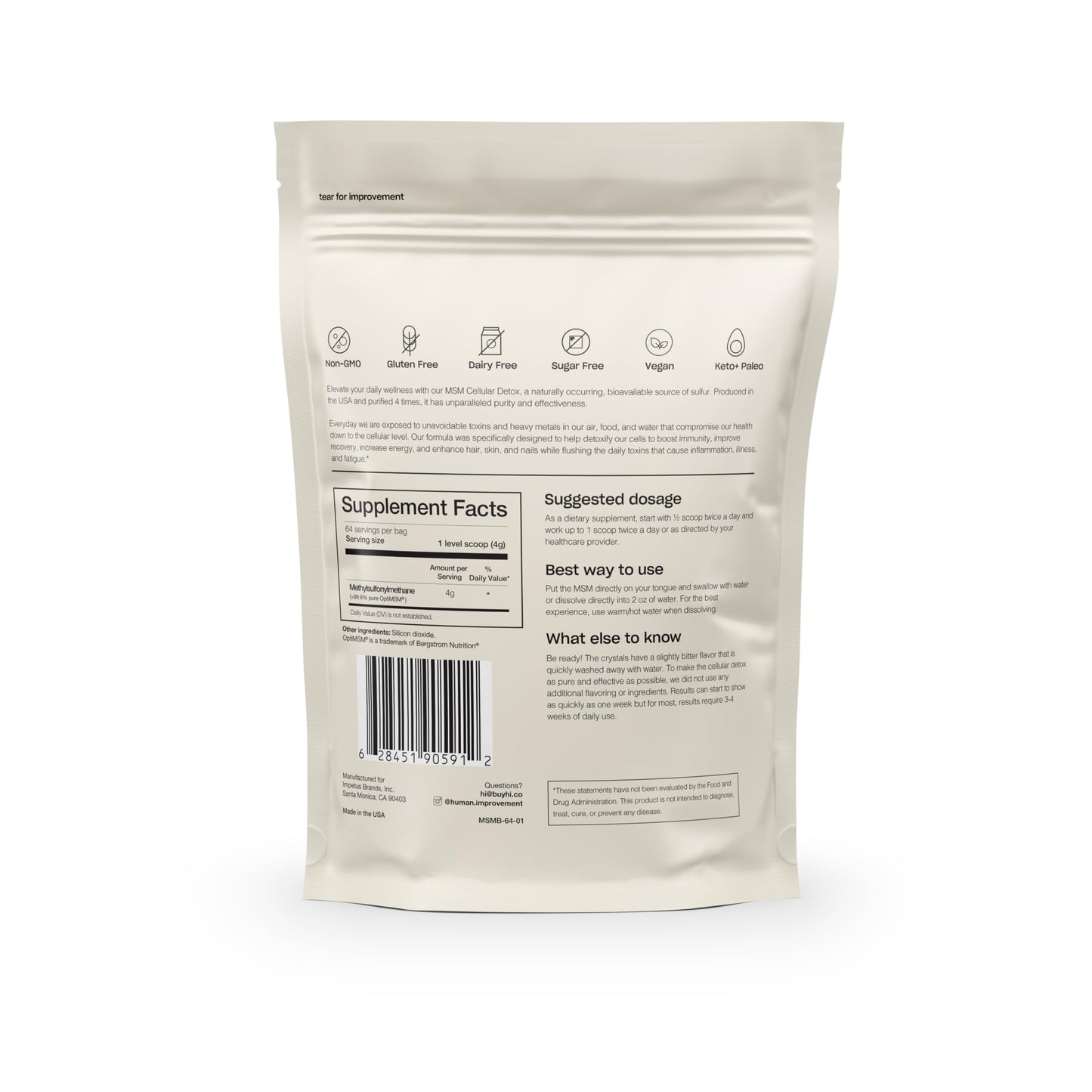 Pure MSM Powder | 99.9% Pure Organic Sulfur | Skin, Hair & Nails Support | Made in USA