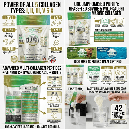 Multi 5 Types Collagen Hydrolysed Peptides TYPE I, II, III, V & X - 550G BeYouty Collagen™