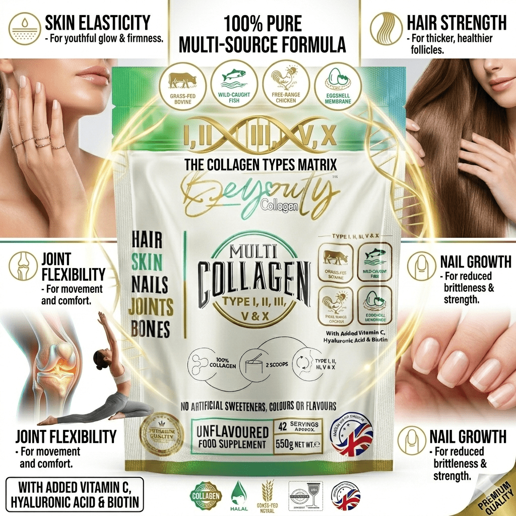 Multi 5 Types Collagen Hydrolysed Peptides TYPE I, II, III, V & X - 550G BeYouty Collagen™