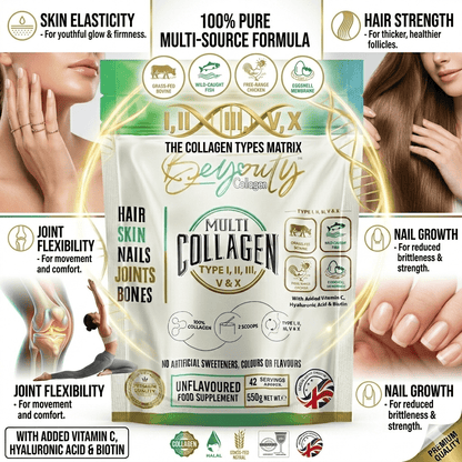 Multi 5 Types Collagen Hydrolysed Peptides TYPE I, II, III, V & X - 550G BeYouty Collagen™