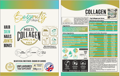Multi 5 Types Collagen Hydrolysed Peptides TYPE I, II, III, V & X - 550G BeYouty Collagen™