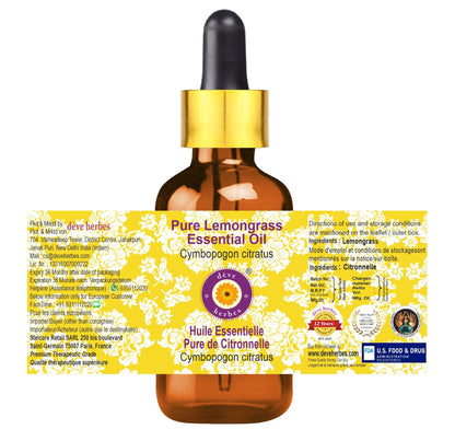 dèvè herbes Lemongrass Essential Oil (Cymbopogon citratus) – 100ml Amber Glass Bottle with Dropper
