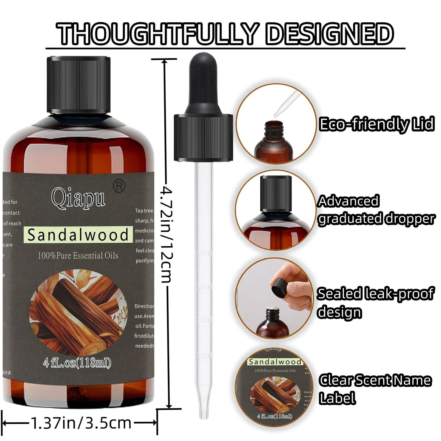 Pure Natural Sandalwood Essential Oil for Diffusers | Aromatherapy Dropper Bottle