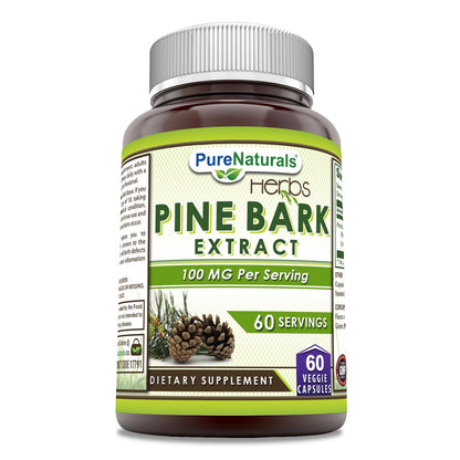 Pure Naturals Pine Bark Extract 100 mg – 60 Veggie Capsules | Non-GMO, Gluten Free | USA Made