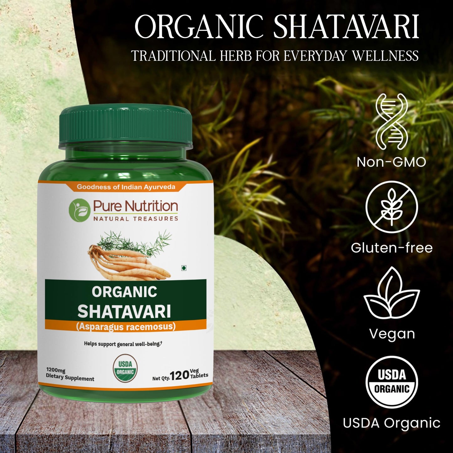 Pure Nutrition Organic Shatavari Tablets – 1200mg, 120 ct | USDA Organic