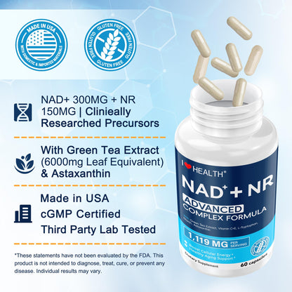 NAD Supplement 1119 mg with NR – Advanced Complex | 60 Capsules | Made in USA