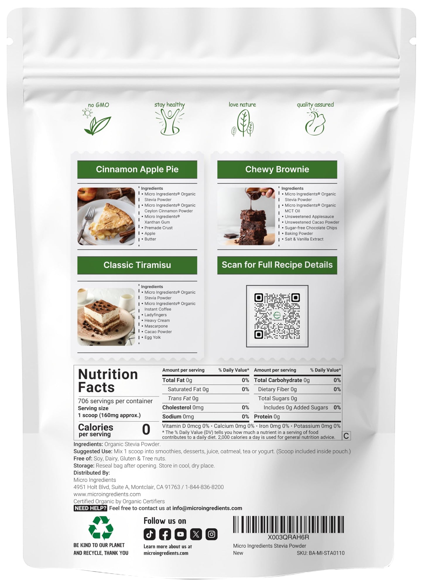 Pure Organic Stevia Powder – 4 oz, Reb-A Green Leaf Extract, Zero Calorie, Keto Friendly