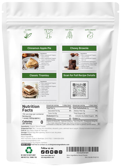 Pure Organic Stevia Powder – 4 oz, Reb-A Green Leaf Extract, Zero Calorie, Keto Friendly