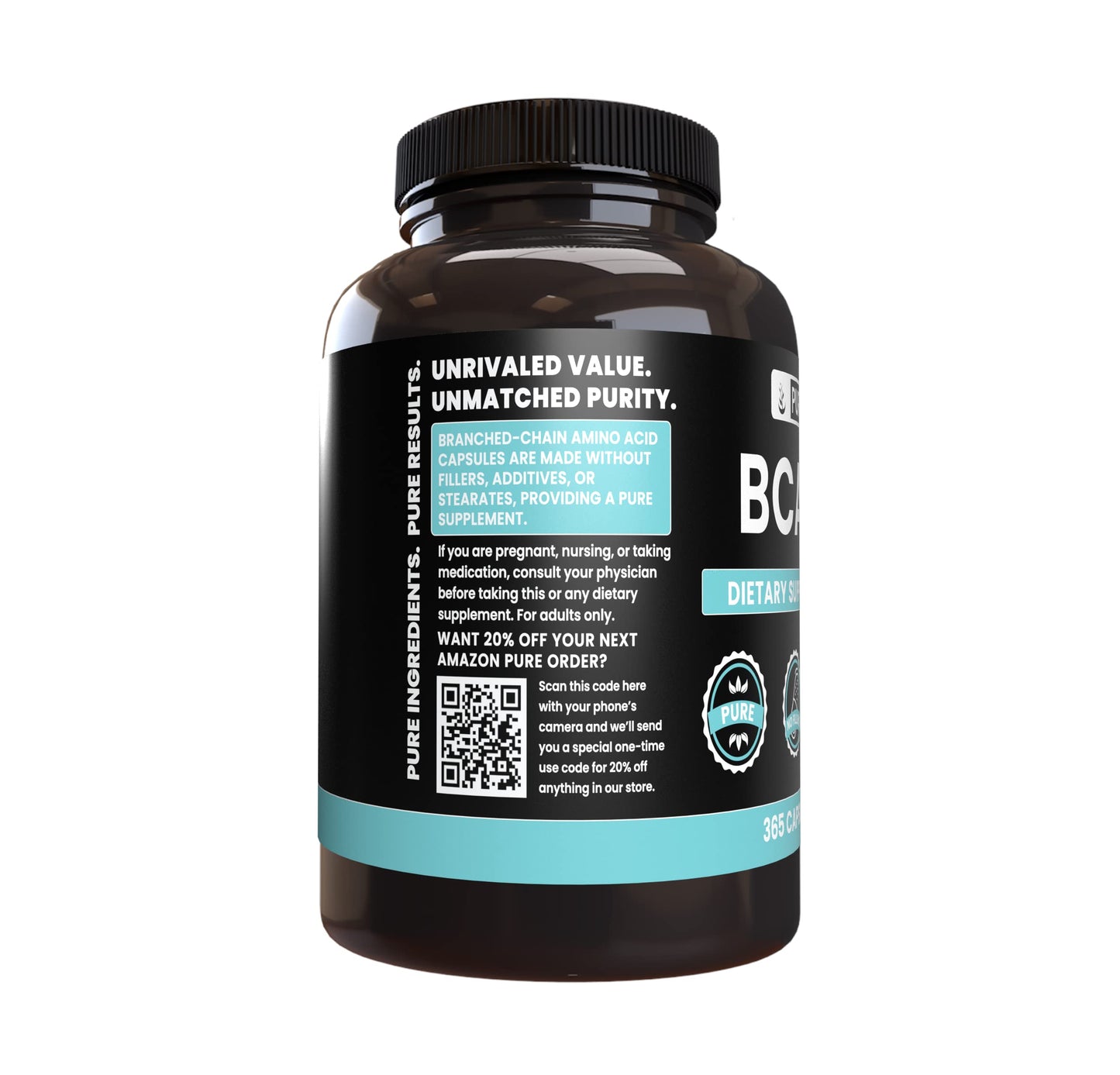 Pure Original Ingredients BCAA (365 Capsules) – No Magnesium or Rice Fillers | Always Pure, Lab Verified